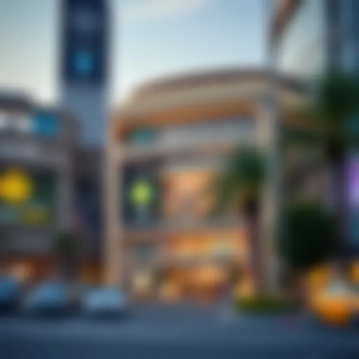 Modern commercial establishments surrounding Al Nasser Square