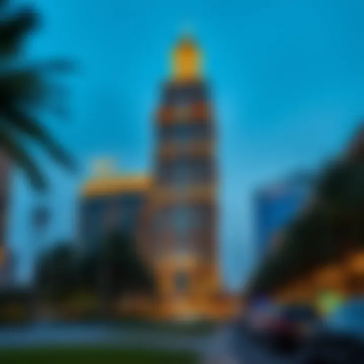 Bedaia Building at dusk highlighting its illumination and urban environment