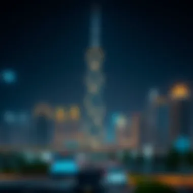 Illuminated Binary Tower at Night Night view of the Binary Tower illuminated against Dubai's skyline