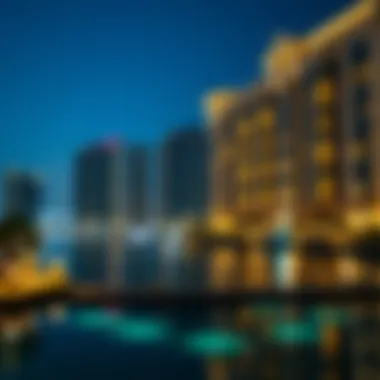 Night View of Blu Water Dubai Night view of Blu Water illuminated with city lights
