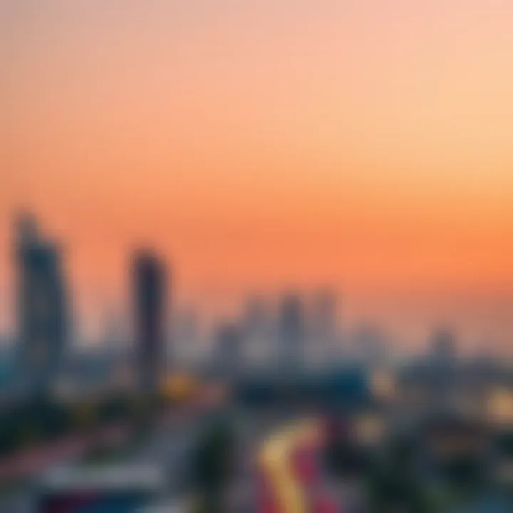 A panoramic view of Deira skyline at sunset