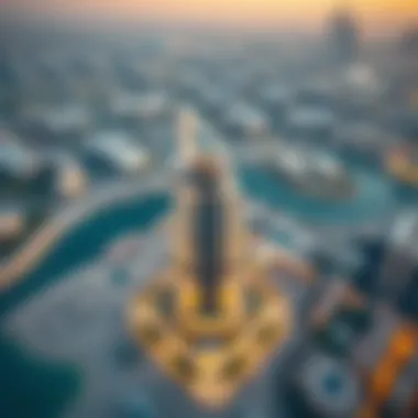 Aerial view of Dubai featuring the Al Maktoum Building in the urban landscape