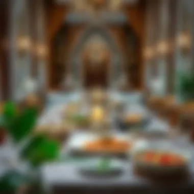 Iftar Table Setting with Traditional Dishes Elegant table setting featuring traditional dishes for Iftar