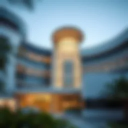 Modern hospital exterior showcasing innovative architecture