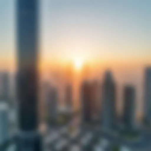 Aerial view of Al Saadah Tower showcasing its modern architectural design against the Dubai skyline.
