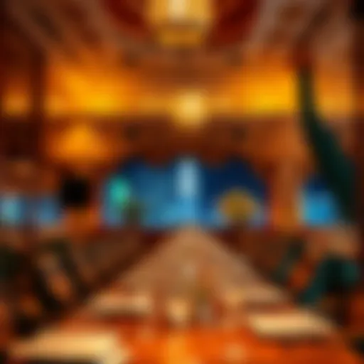 An elegant Arabic dining setup showcasing intricate decor and ambient lighting