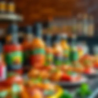 BBQ Sauces and Marinades A colorful array of BBQ sauces and marinades