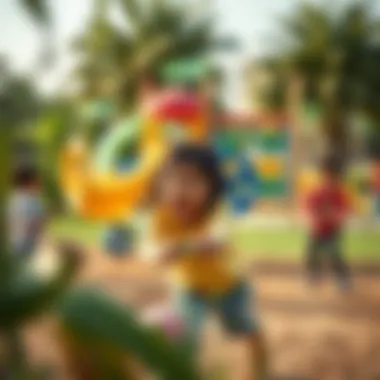 Active Playtime for Children Children engaging in outdoor activities at a park