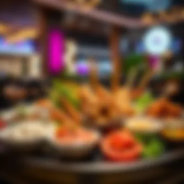 Artful Presentation of International Cuisines An array of international dishes displayed artfully on a platter