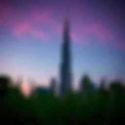 A stunning view of the Burj Khalifa against a twilight sky