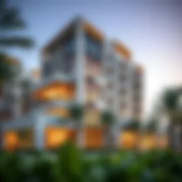 Stunning exterior of Dubai Oasis Residence showcasing modern architecture