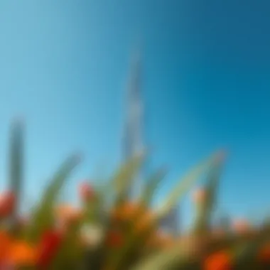 Stunning view of the Burj Khalifa against a clear blue sky