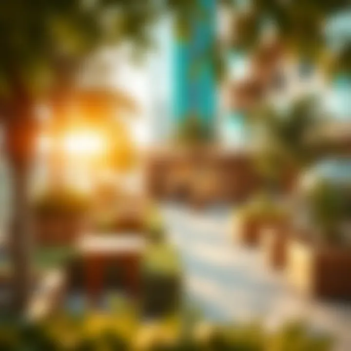 Vibrant community spaces at Etihad Plaza filled with greenery