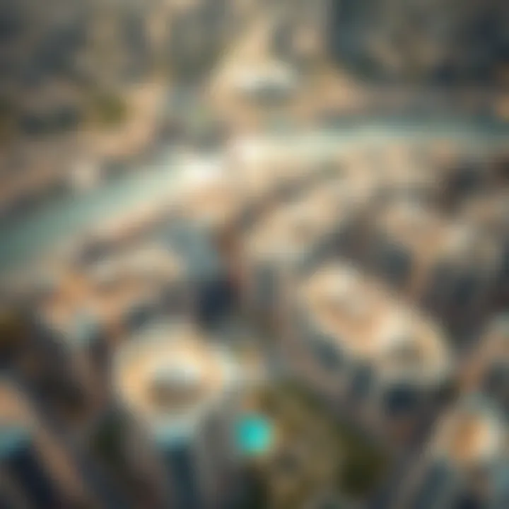 Aerial view of International City showcasing its layout and amenities