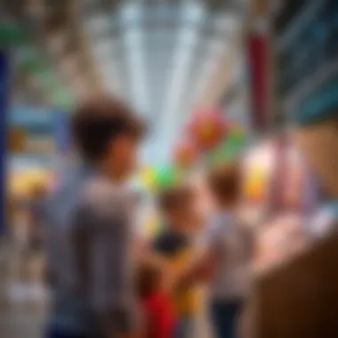 A family exploring educational displays at the mall