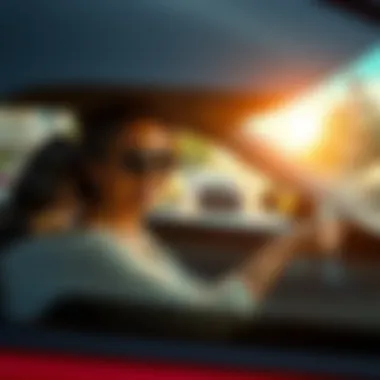 A female taxi driver confidently navigating the busy streets of Dubai.