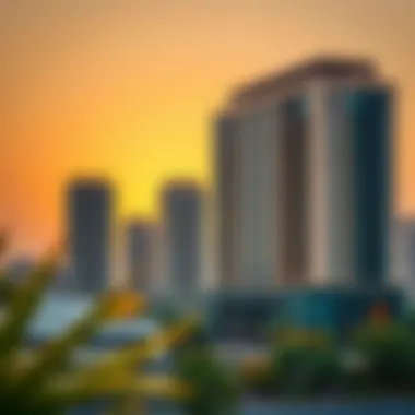 Architectural Elegance at Sunrise Building Stunning sunset view over Sunrise Building in Oud Metha, showcasing modern architecture