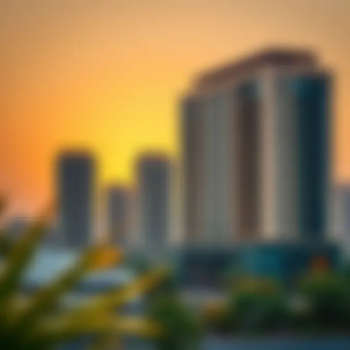 Architectural Elegance at Sunrise Building Stunning sunset view over Sunrise Building in Oud Metha, showcasing modern architecture