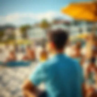 Families enjoying a sunny day at a lively beach
