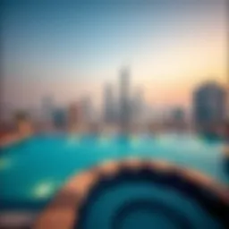 Stunning view of a private pool overlooking the Dubai skyline