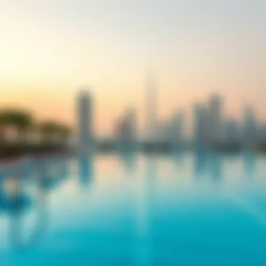 Dubai Skyline from a Private Pool Stunning view of Dubai skyline from a private hotel pool