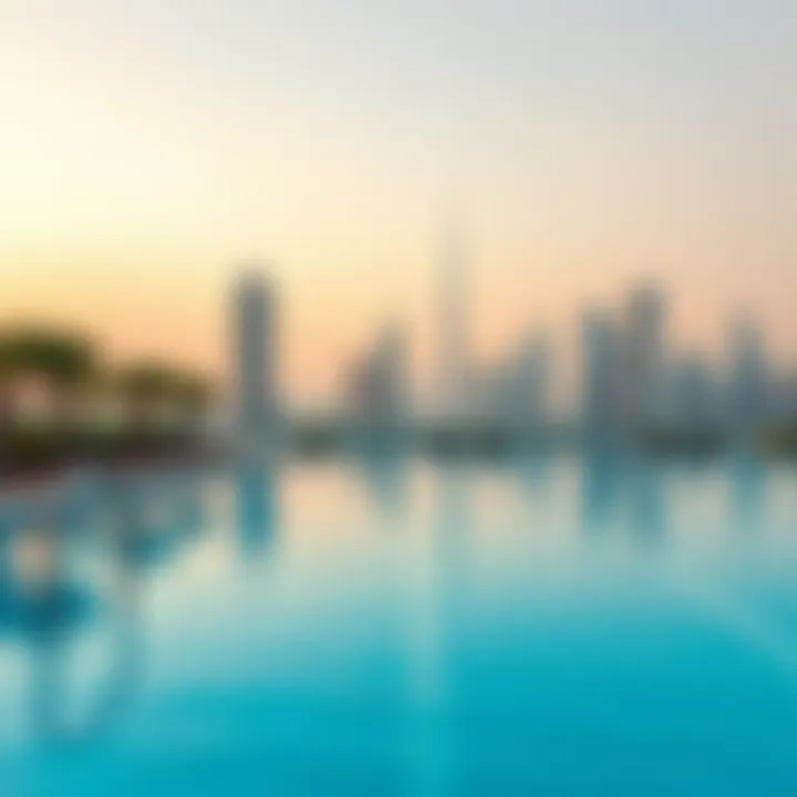 Dubai Skyline from a Private Pool Stunning view of Dubai skyline from a private hotel pool