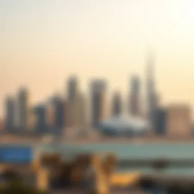 Dubai Skyline with Iconic Dome Towers A stunning view of Dubai skyline featuring prominent dome towers