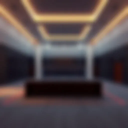 Modern Squash Court Design in Dubai An elegant squash court in Dubai showcasing modern design and vibrant lighting