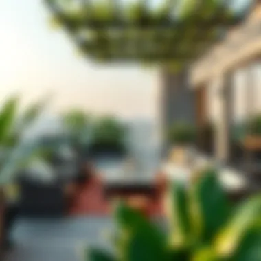 Luxurious Outdoor Living on Terraces Luxurious terrace with outdoor lounge and greenery