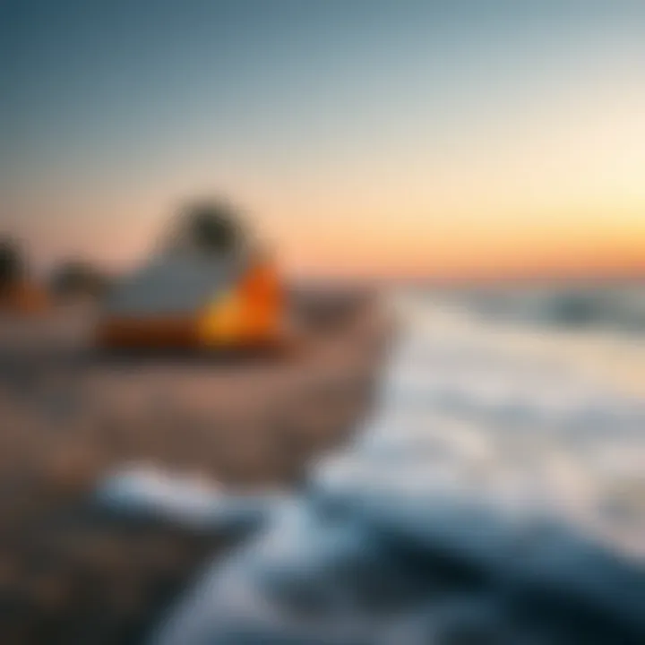 Idyllic beach campsite with waves crashing