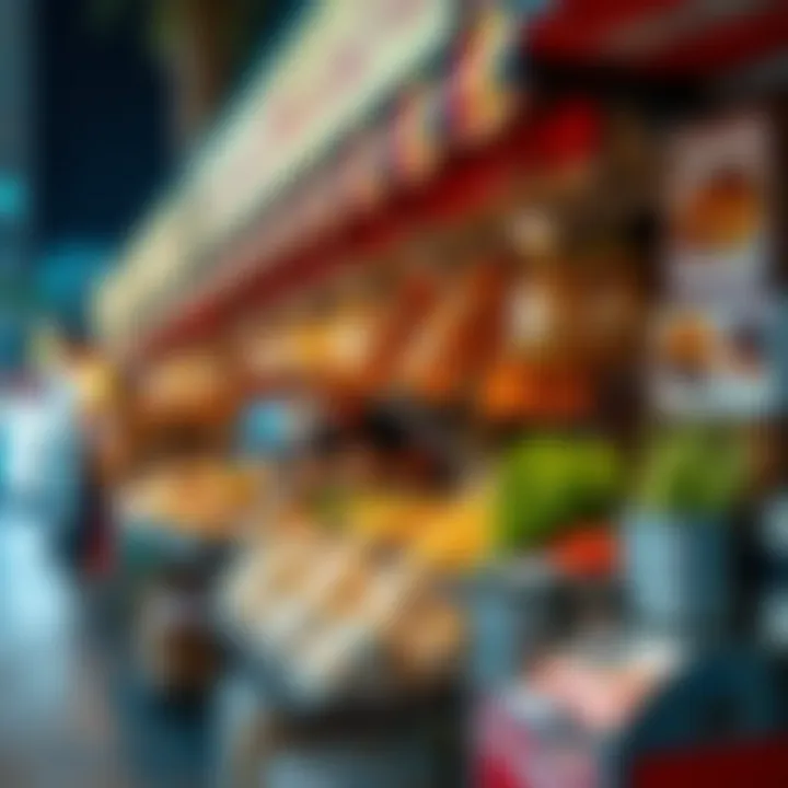 Street Food Delights Vibrant street food stall showcasing diverse cuisine