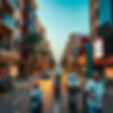 Lively Dubai Neighborhood Vibrant neighborhood in Dubai with bustling activity