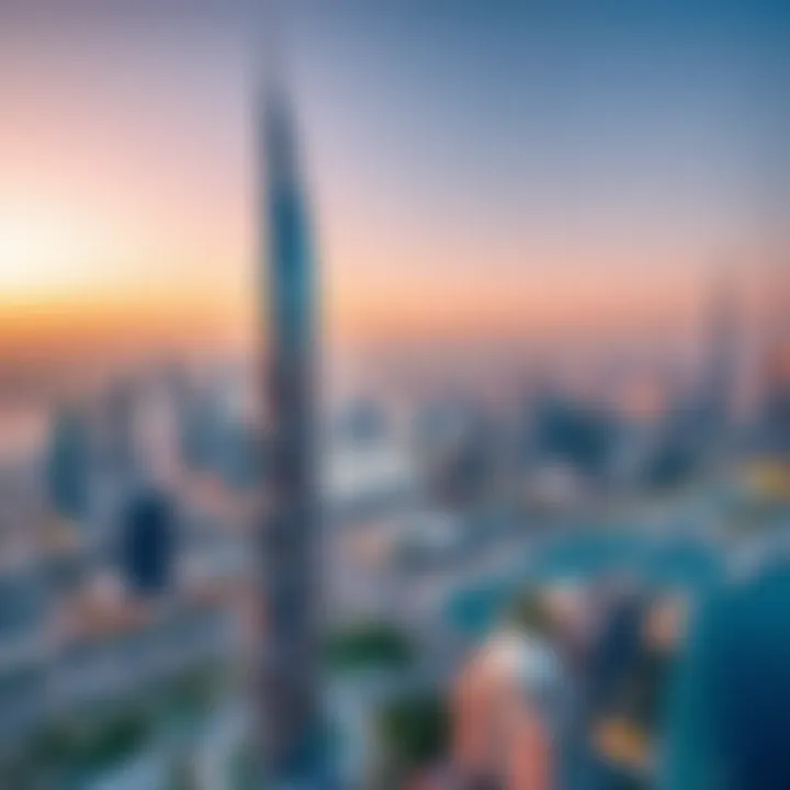 Aerial view of Dubai featuring the V Building in the skyline