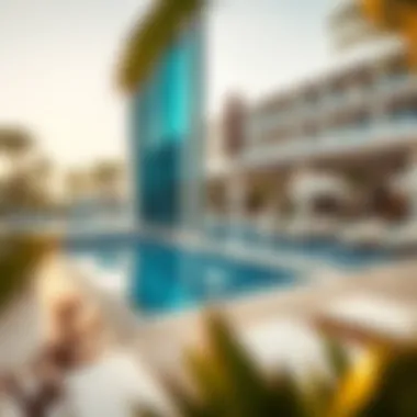 Swimming pool area at Golden Sands Hotel Apartments featuring relaxation zones