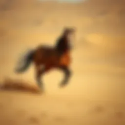 A majestic horse galloping in a desert landscape