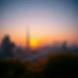 A panoramic view of Dubai's skyline at sunset