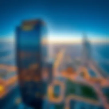 Aerial view highlighting the strategic location of the International Business Tower in Dubai