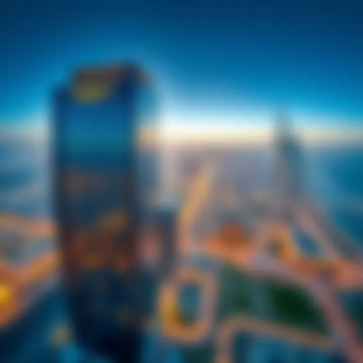 Aerial view highlighting the strategic location of the International Business Tower in Dubai