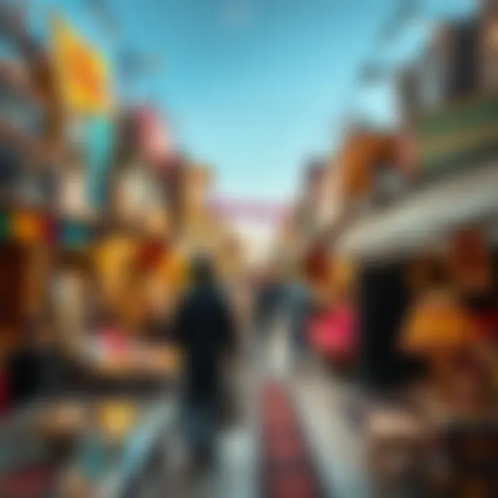 Vibrant atmosphere of a bustling furniture market