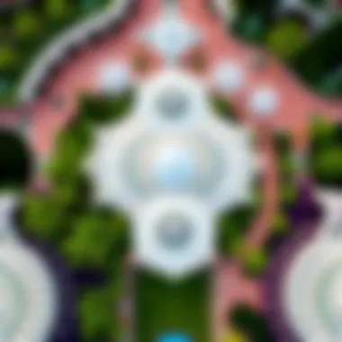 Aerial view of Miracle Garden's intricate designs