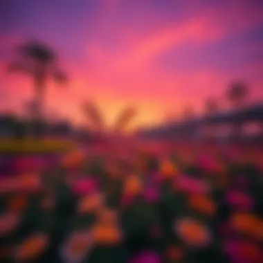 Sunset over the colorful blooms at Miracle Garden