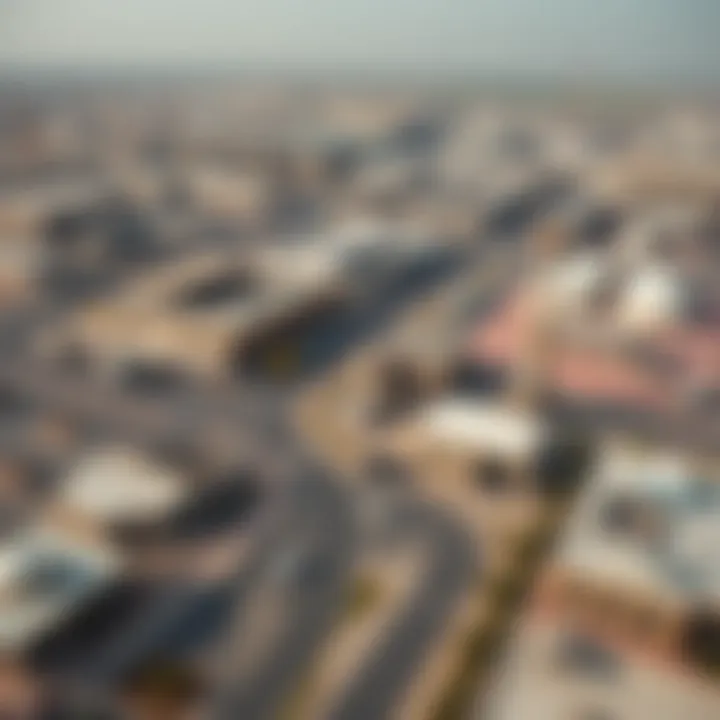 Aerial view of Mussafah industrial area showcasing various factories and businesses
