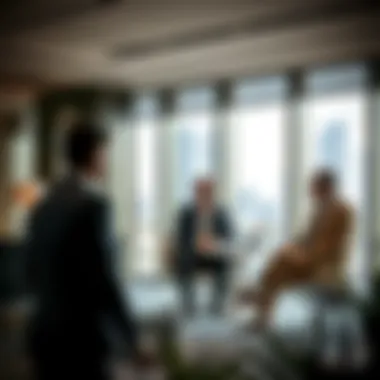 Business meeting in an office setting with professionals discussing investment opportunities