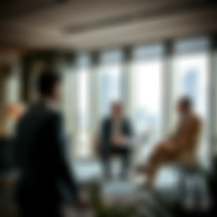 Business meeting in an office setting with professionals discussing investment opportunities