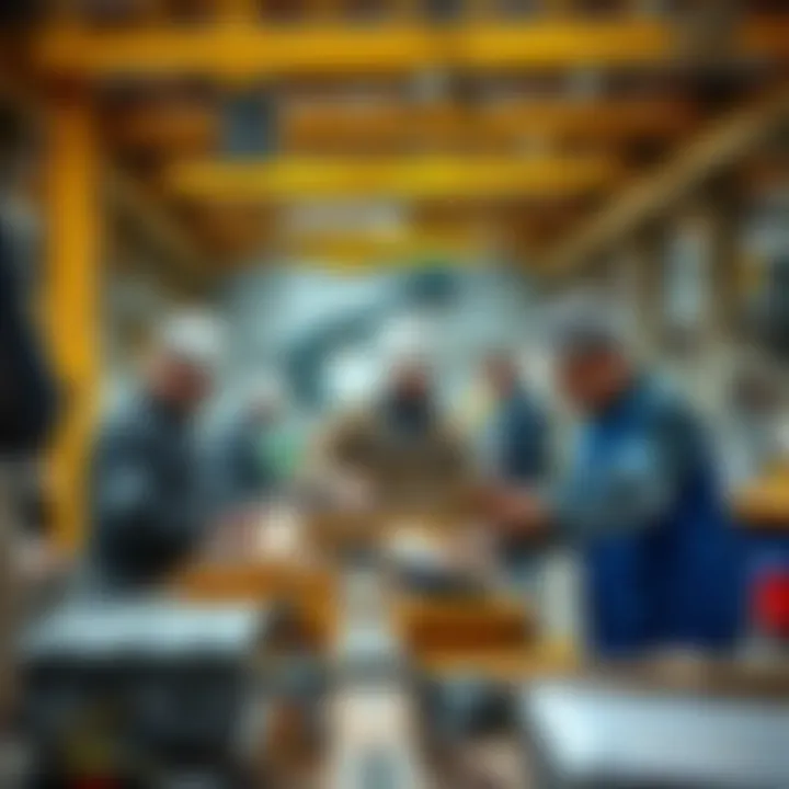 Workers engaging in collaborative tasks in an industrial setup