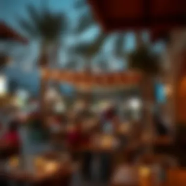 Evening Dining Experience in Muwaileh A bustling outdoor dining scene in Muwaileh during the evening