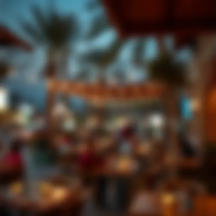 Evening Dining Experience in Muwaileh A bustling outdoor dining scene in Muwaileh during the evening