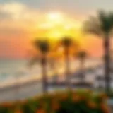 Sunset Over Nakheel Beach Stunning view of Nakheel Beach at sunset with palm trees