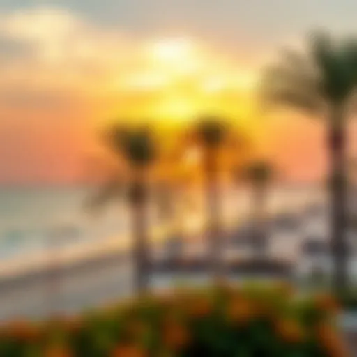 Sunset Over Nakheel Beach Stunning view of Nakheel Beach at sunset with palm trees