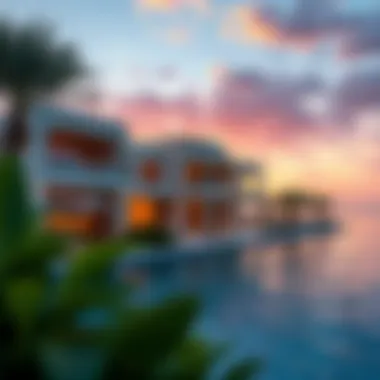 Luxurious villa on Nareel Island with stunning sunset backdrop